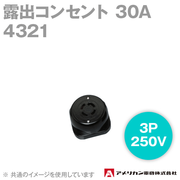 アメリカン電機 4321 露出コンセント 30A (定格:3P 250V) (黒) NN